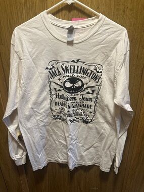 Custom Jack Skellington Halloween Town Graphic Long Sleeve Tee - White